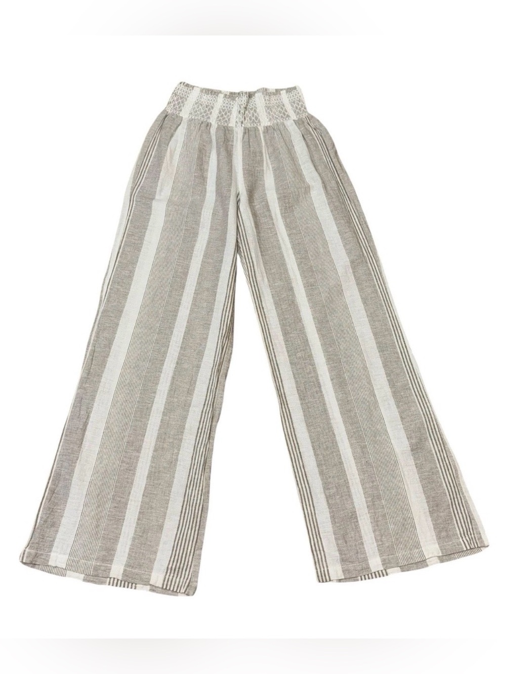 Cali1850 Women's M Medium Wide Leg Pants Elastic Waist Linen Blend Embroidered